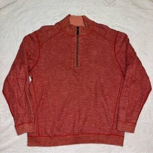 Tommy Bahama quarter zip reversible sweater, dark red and rose pink, large
